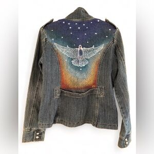 Wearable art, upscaled band style handpainted denim coat
